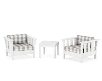 Martha Stewart by POLYWOOD® Acadia 3-Piece Deep Seating Set in White / Buffalo Plaid Grey Mist