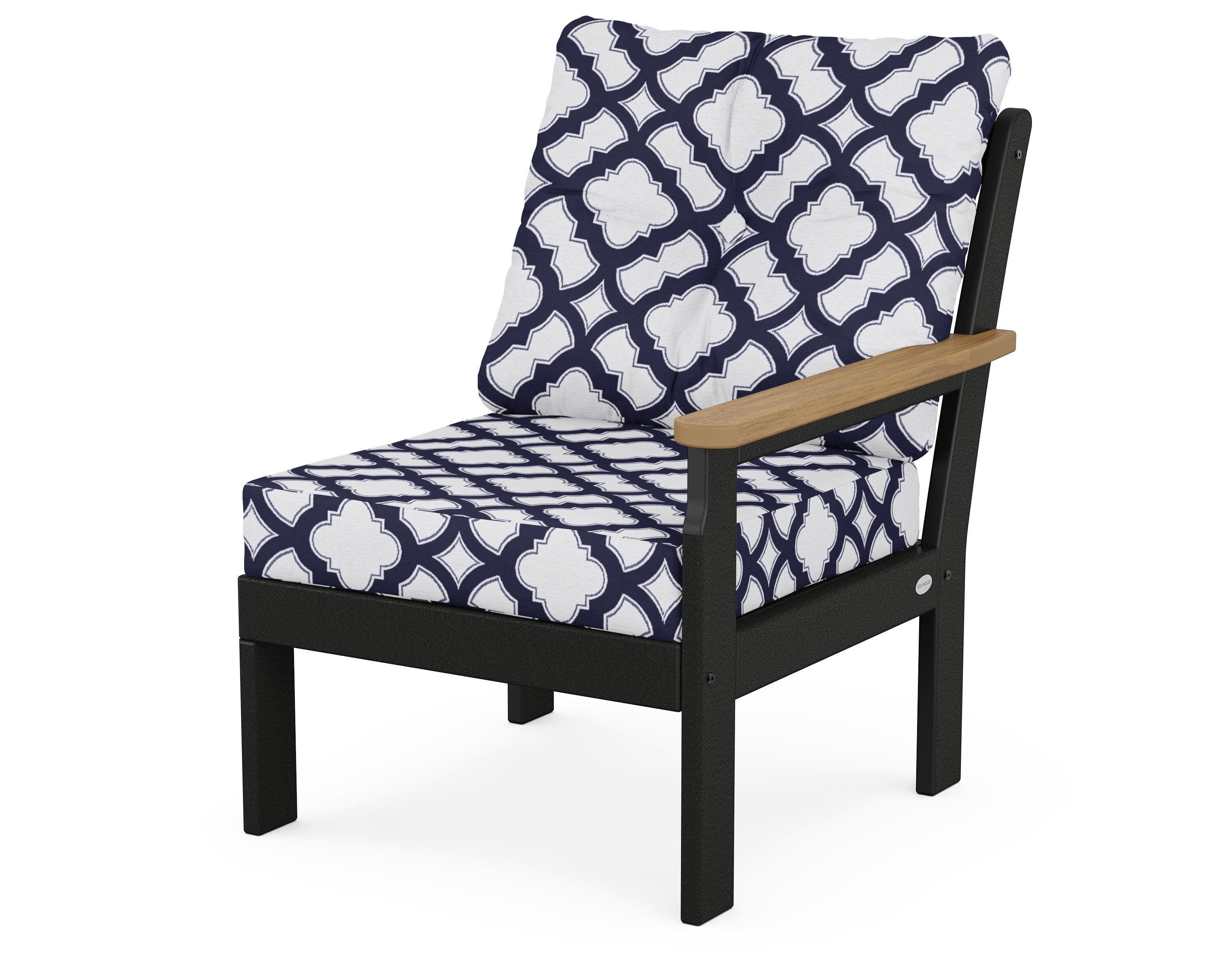 POLYWOOD® Vineyard Modular Right Arm Chair in Black / Natural / Trellis Navy