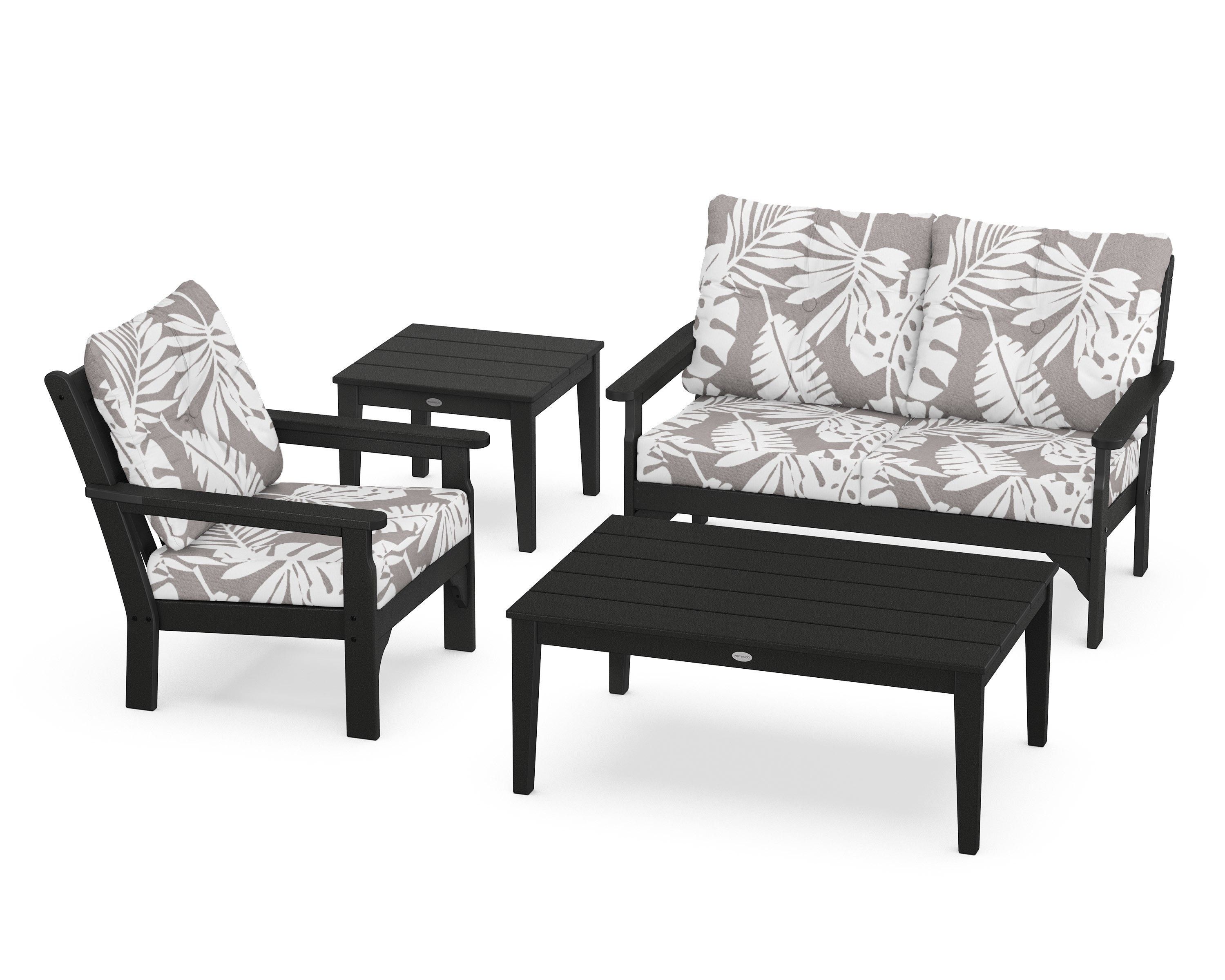 POLYWOOD® Vineyard 4-Piece Deep Seating Set in Black / Leaf Grey Mist