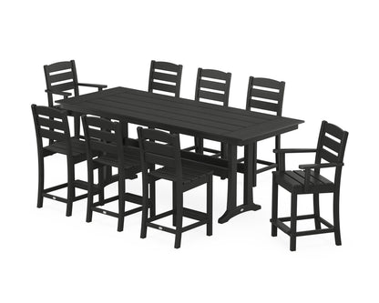 POLYWOOD® Lakeside 9-Piece Farmhouse Counter Set with Trestle Legs in Black