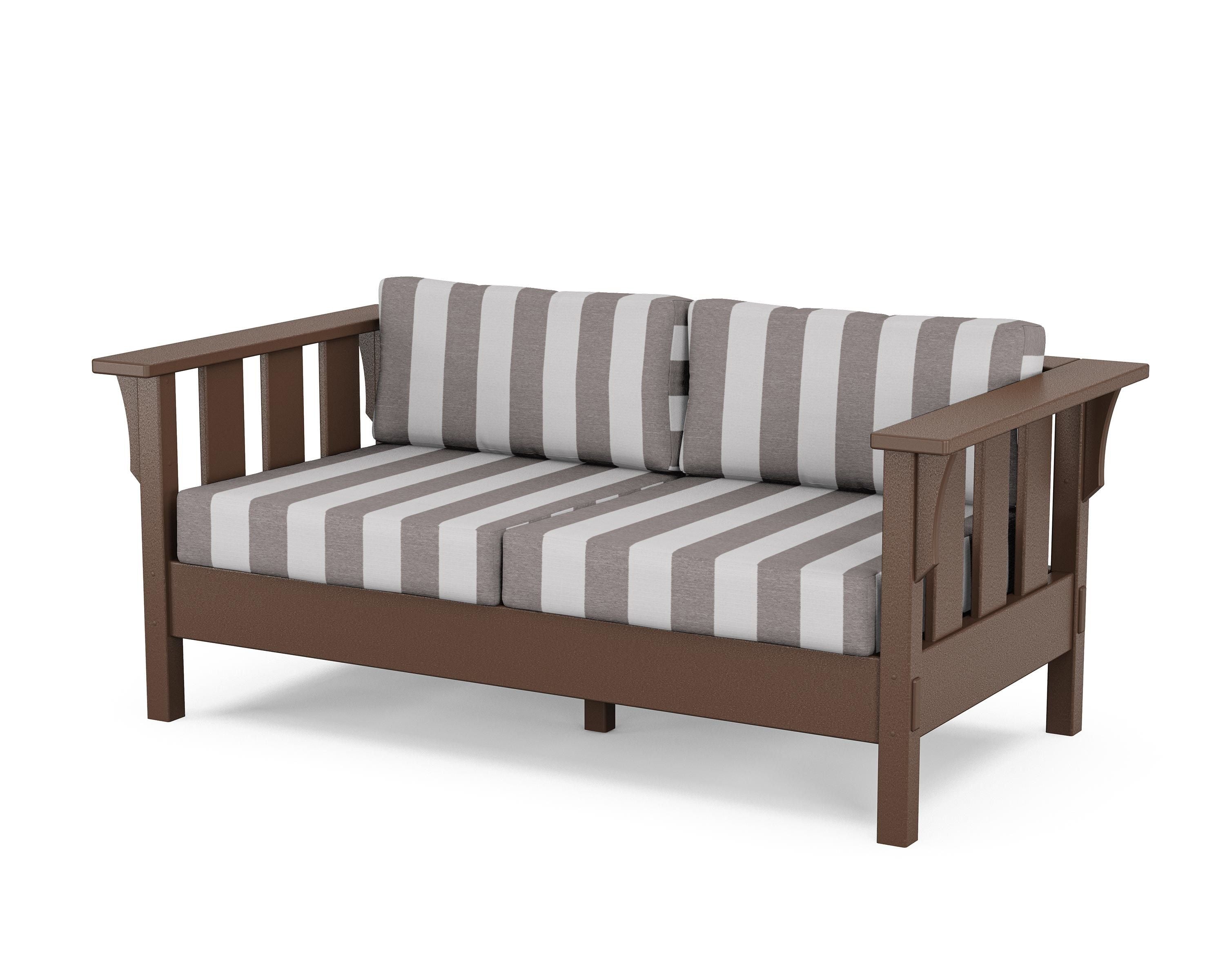 Martha Stewart by POLYWOOD® Acadia Deep Seating Loveseat in Mahogany / Cabana Stripe Grey Mist
