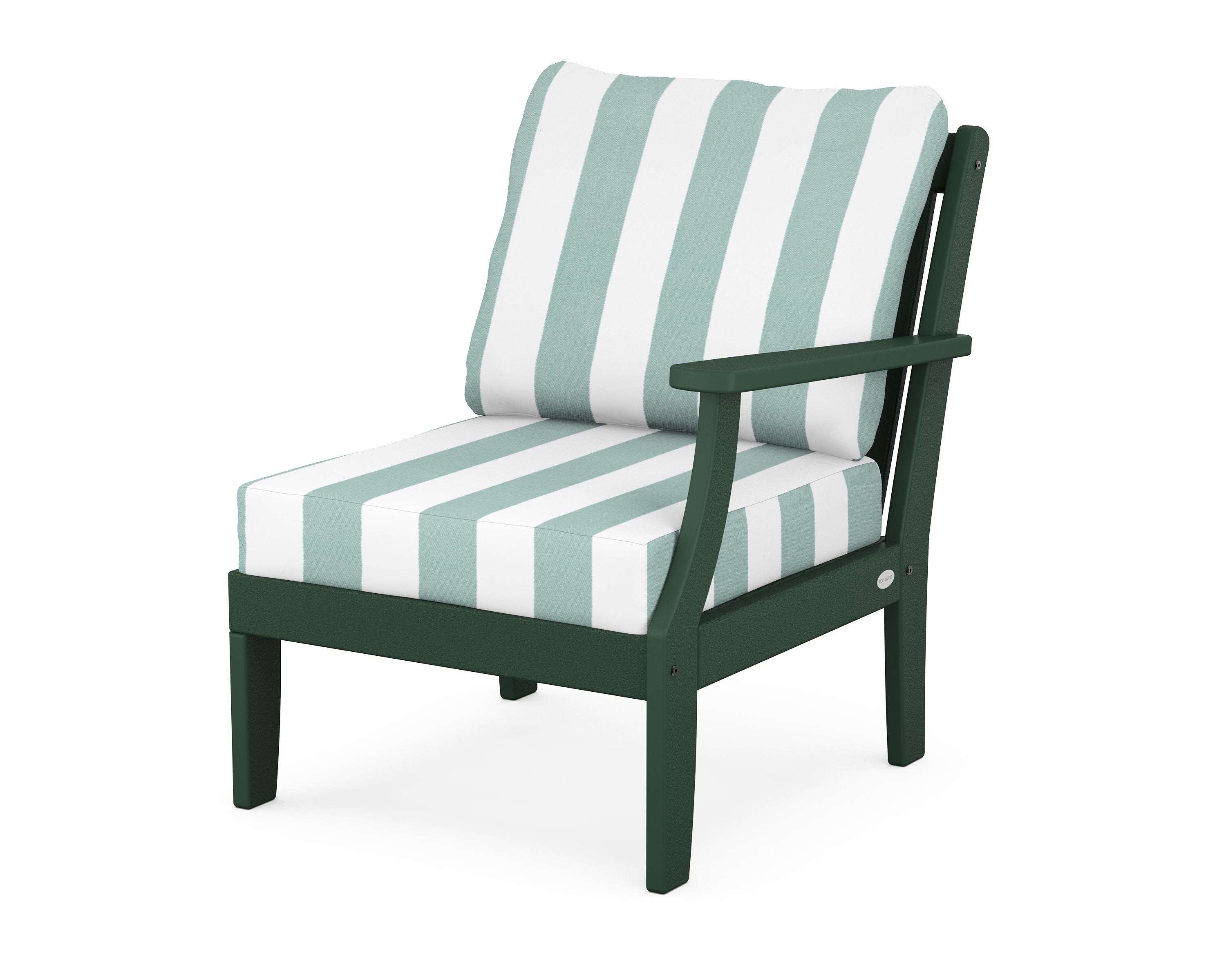 POLYWOOD® Braxton Modular Right Arm Chair in Green / Cabana Stripe Glacier Spa