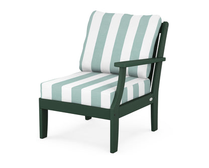 POLYWOOD® Braxton Modular Right Arm Chair in Green / Cabana Stripe Glacier Spa