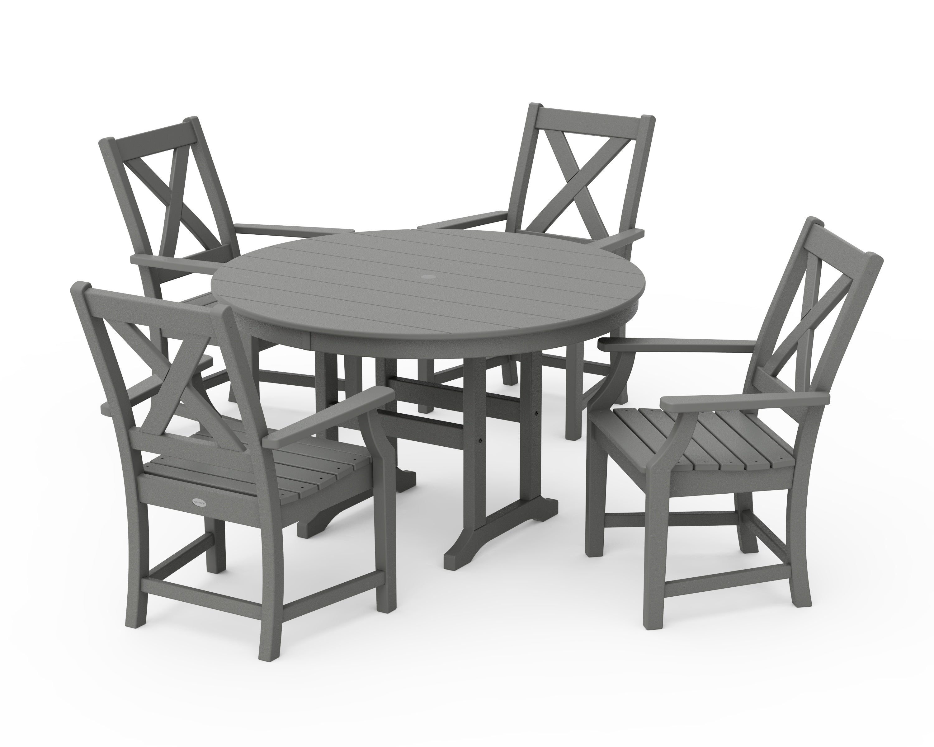 POLYWOOD® Braxton 5-Piece Round Farmhouse Dining Set in Slate Grey