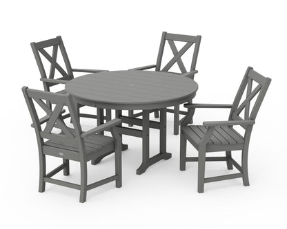 POLYWOOD® Braxton 5-Piece Round Farmhouse Dining Set in Slate Grey