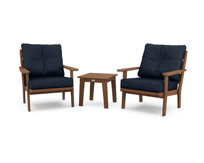 POLYWOOD® Lakeside 3-Piece Deep Seating Chair Set in Teak / Marine Indigo