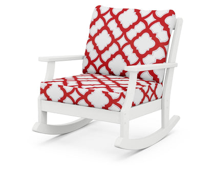POLYWOOD® Braxton Deep Seating Rocking Chair in White / Trellis Crimson
