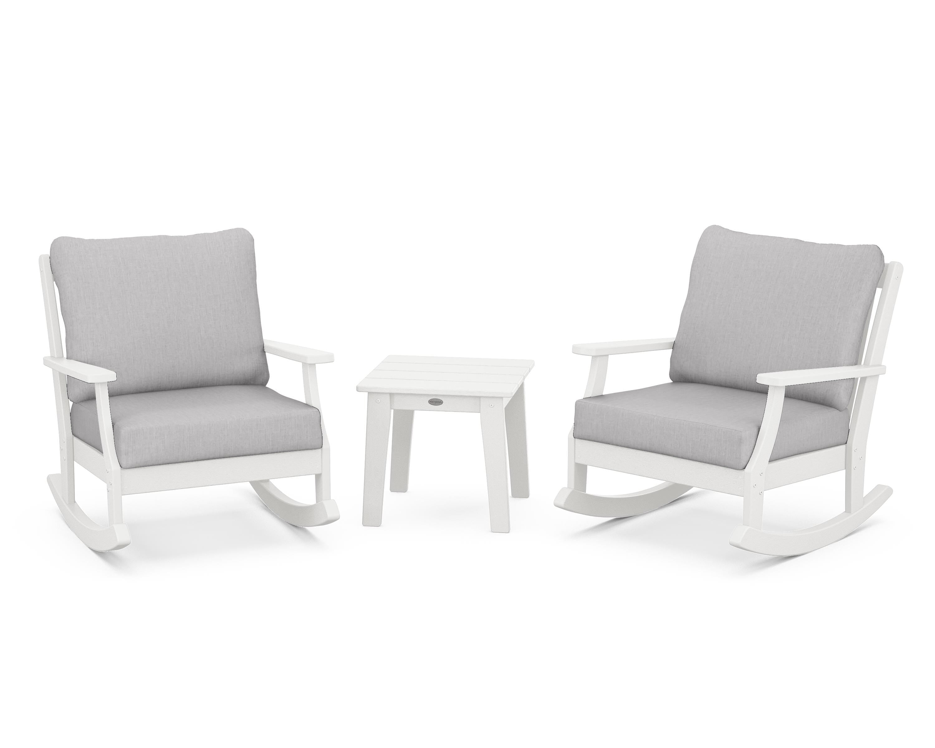 POLYWOOD® Braxton 3-Piece Deep Seating Rocker Set in Vintage White / Granite