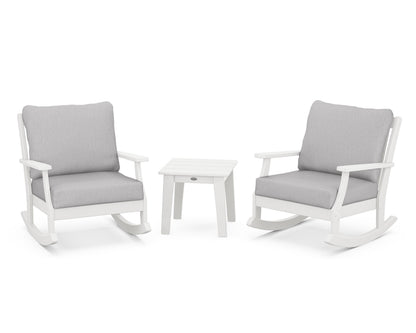 POLYWOOD® Braxton 3-Piece Deep Seating Rocker Set in Vintage White / Granite