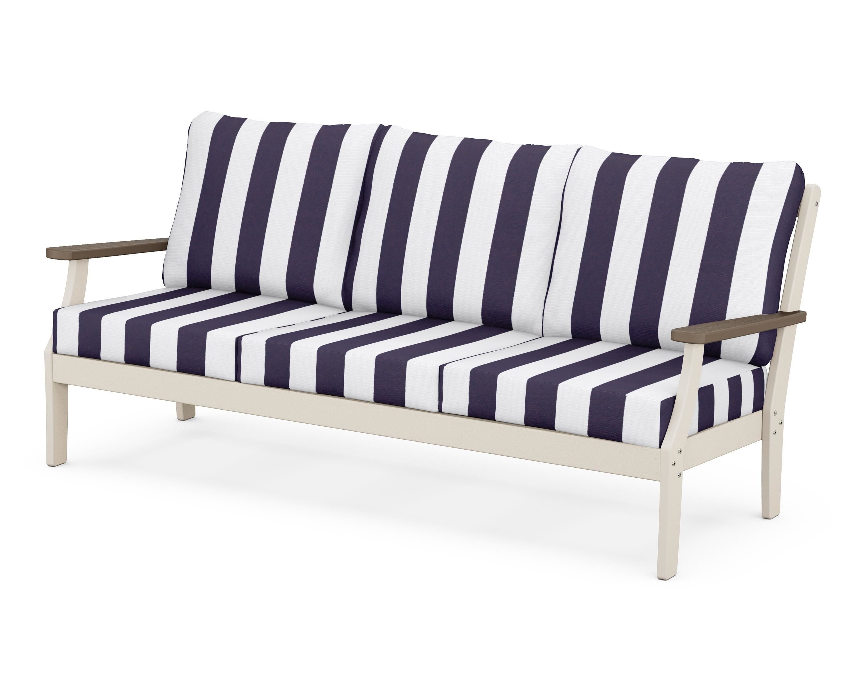 POLYWOOD® Braxton Deep Seating Sofa in Sand / Kona / Cabana Stripe Navy