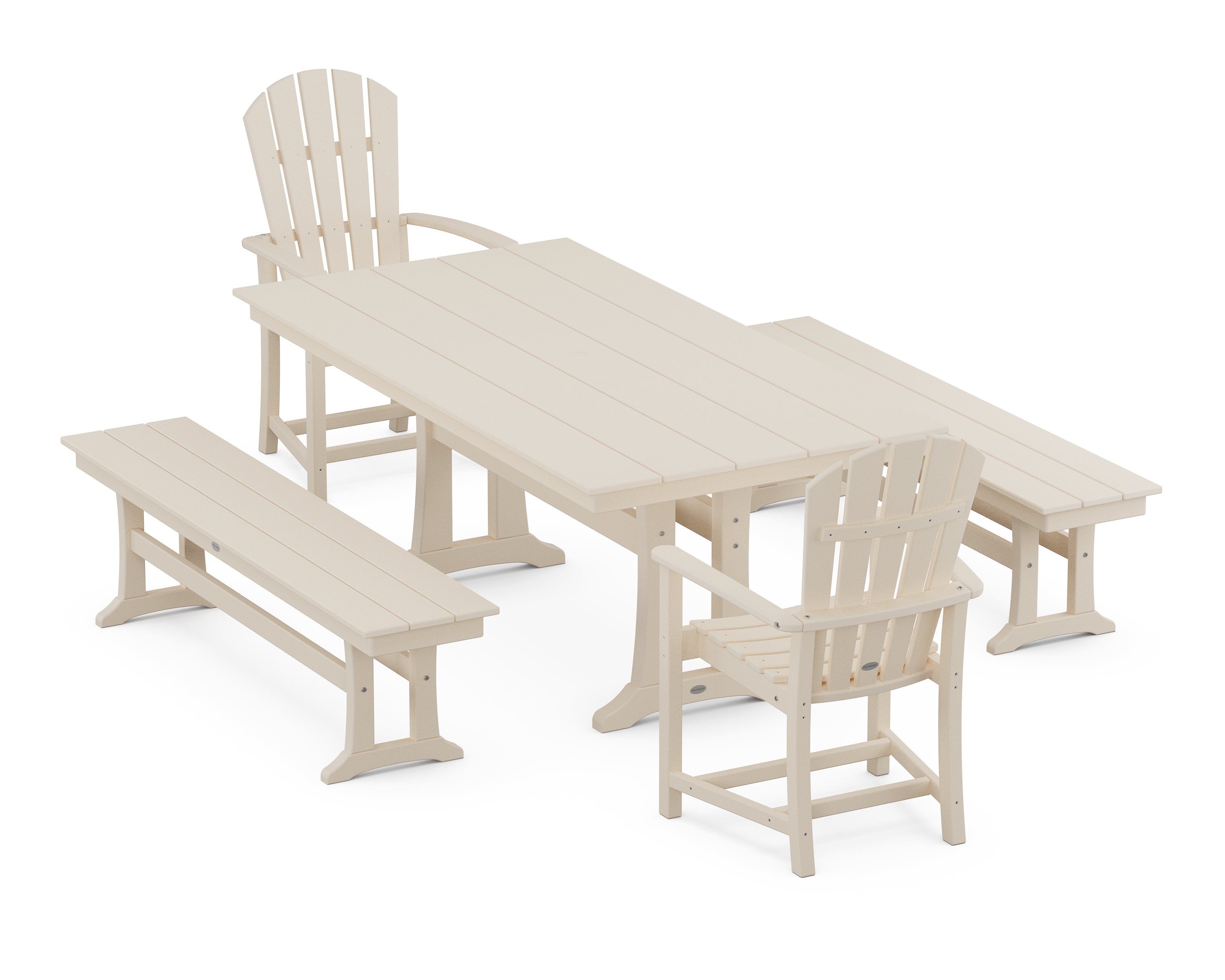POLYWOOD® Palm Coast 5-Piece Farmhouse Dining Set With Trestle Legs in Sand