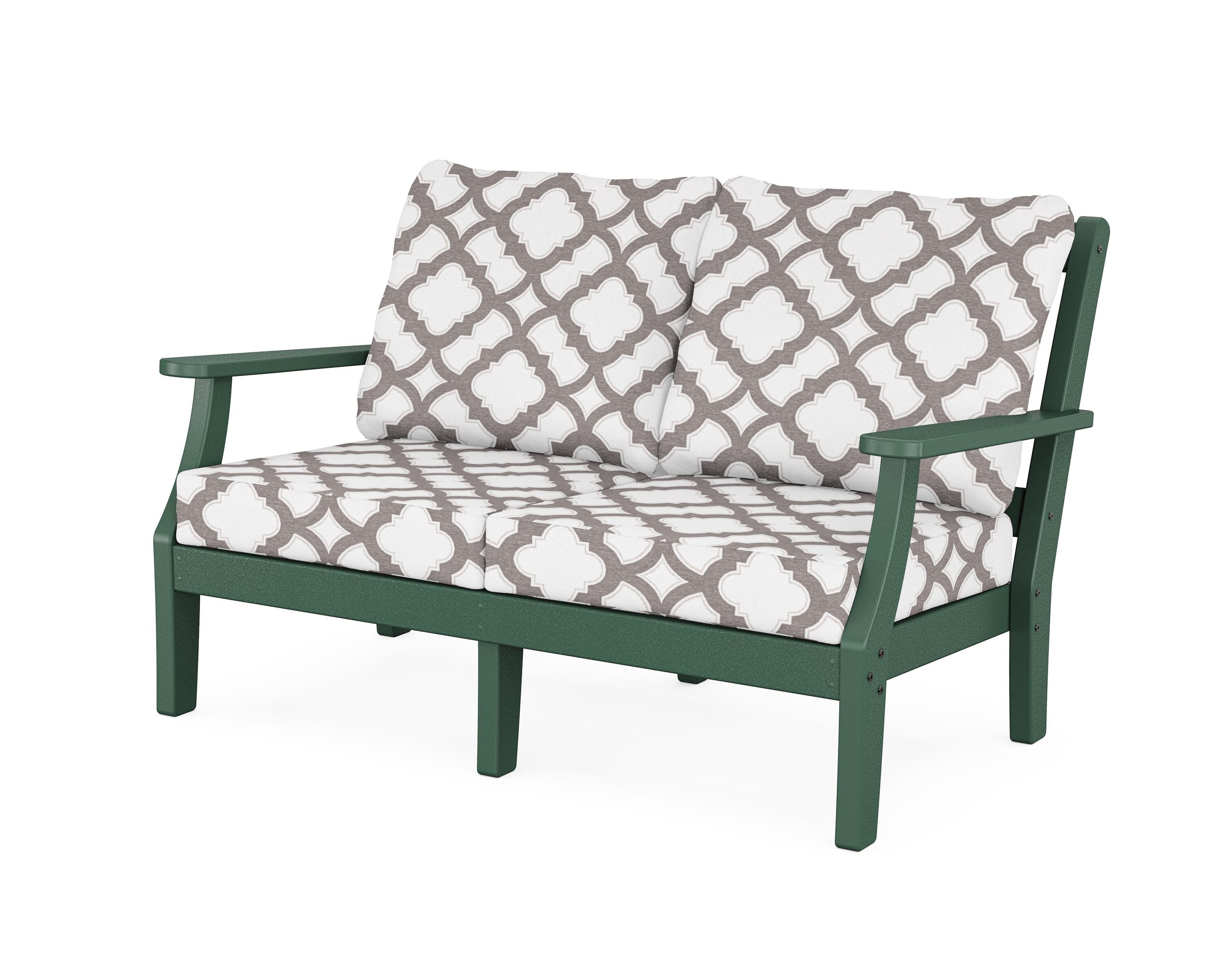 Martha Stewart by POLYWOOD® Chinoiserie Deep Seating Loveseat in Green / Trellis Grey Mist