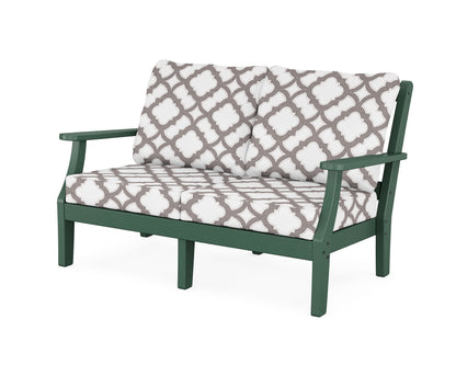 Martha Stewart by POLYWOOD® Chinoiserie Deep Seating Loveseat in Green / Trellis Grey Mist