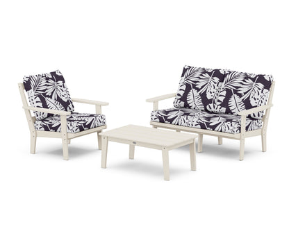 POLYWOOD® Oxford 3-Piece Deep Seating Set with Loveseat in Sand / Leaf Navy