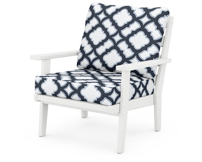 POLYWOOD® Grant Park Deep Seating Chair in White / Trellis Marine Indigo