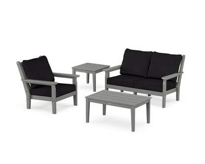 POLYWOOD® Chippendale 4-Piece Deep Seating Set in Slate Grey / Midnight Linen