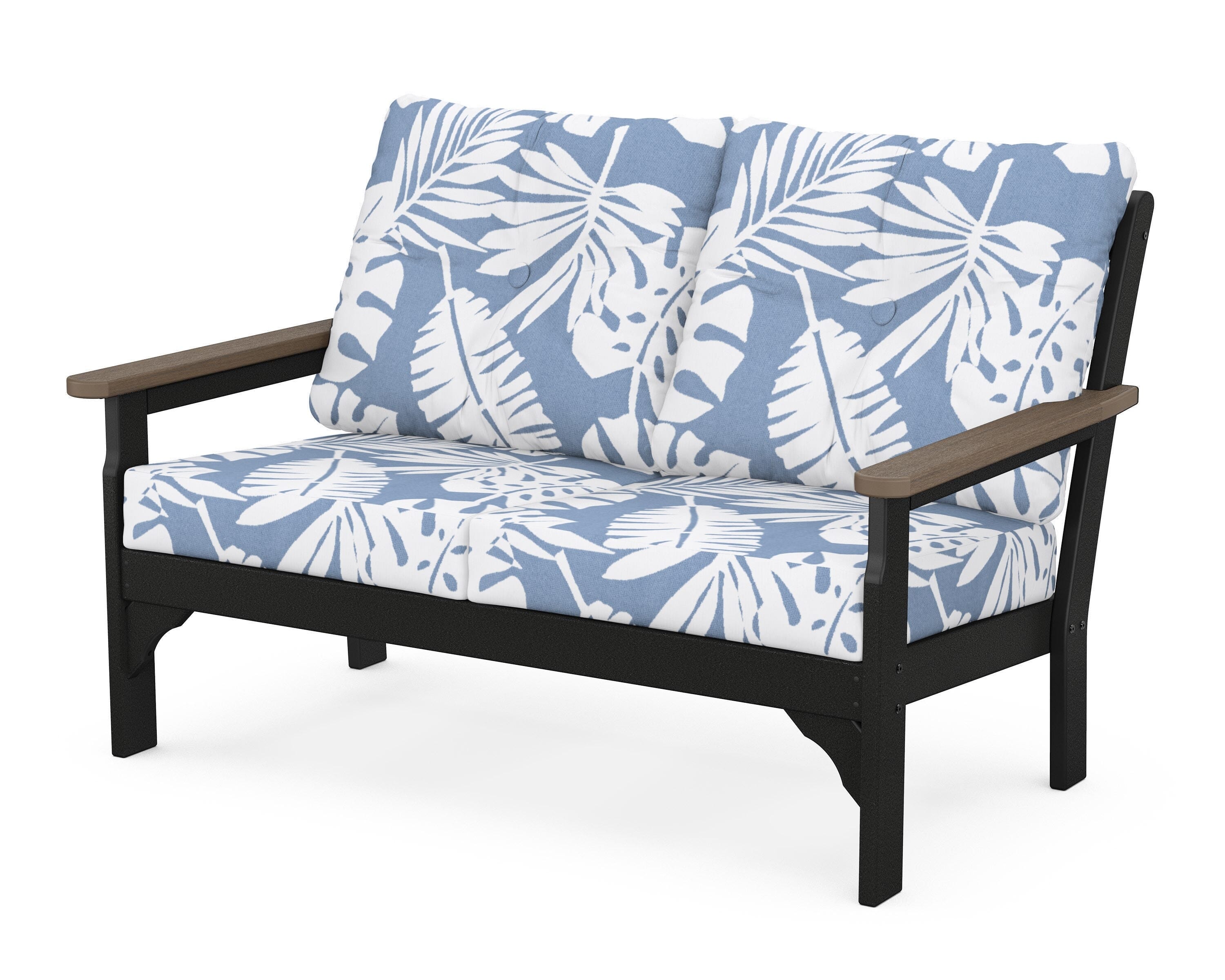 POLYWOOD® Vineyard Deep Seating Loveseat in Black / Kona / Leaf Sky Blue