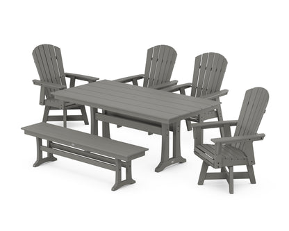 POLYWOOD® Nautical Adirondack Swivel 6-Piece Farmhouse Dining Set With Trestle Legs in Slate Grey