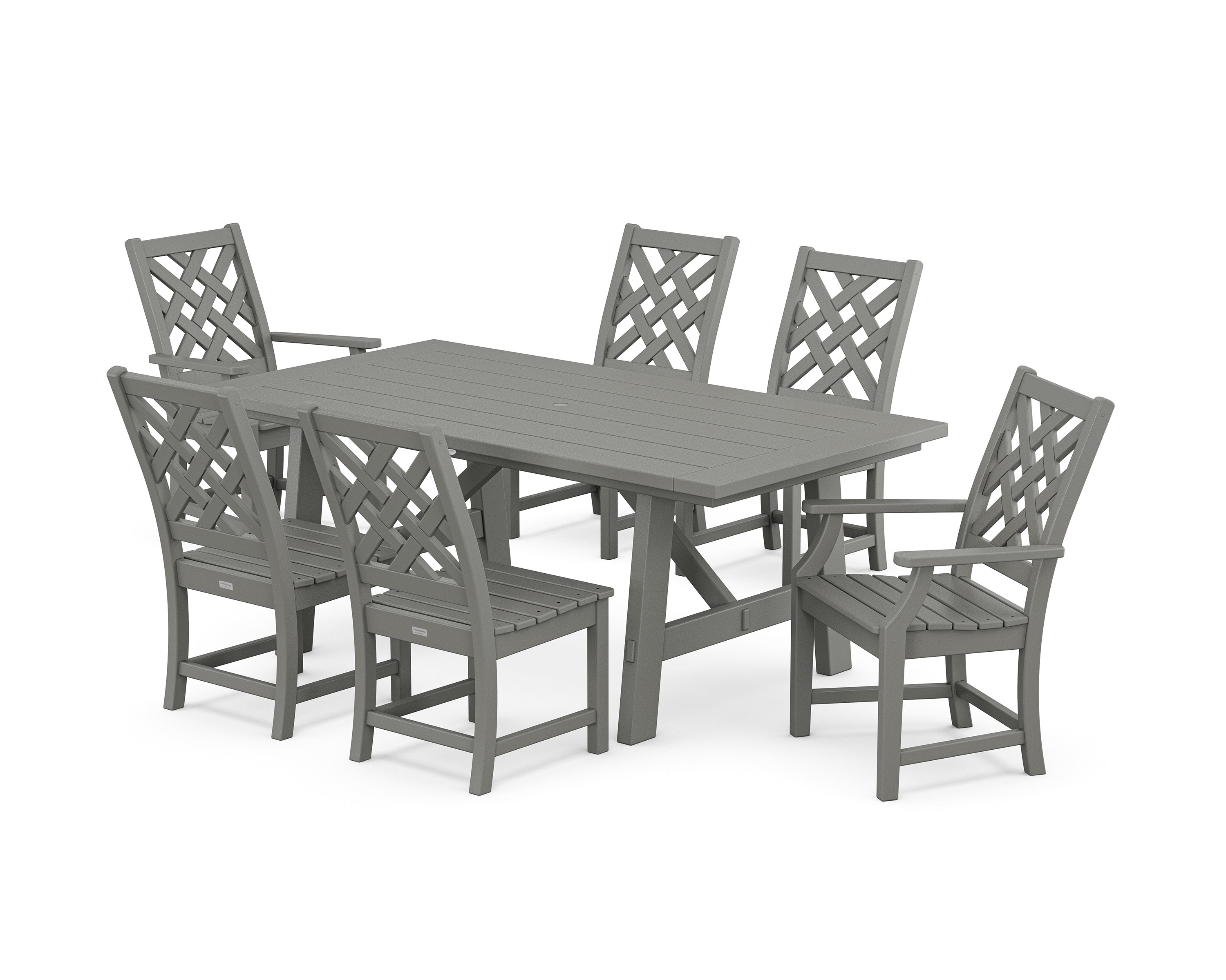 POLYWOOD® Wovendale 7-Piece Rustic Farmhouse Dining Set in Slate Grey