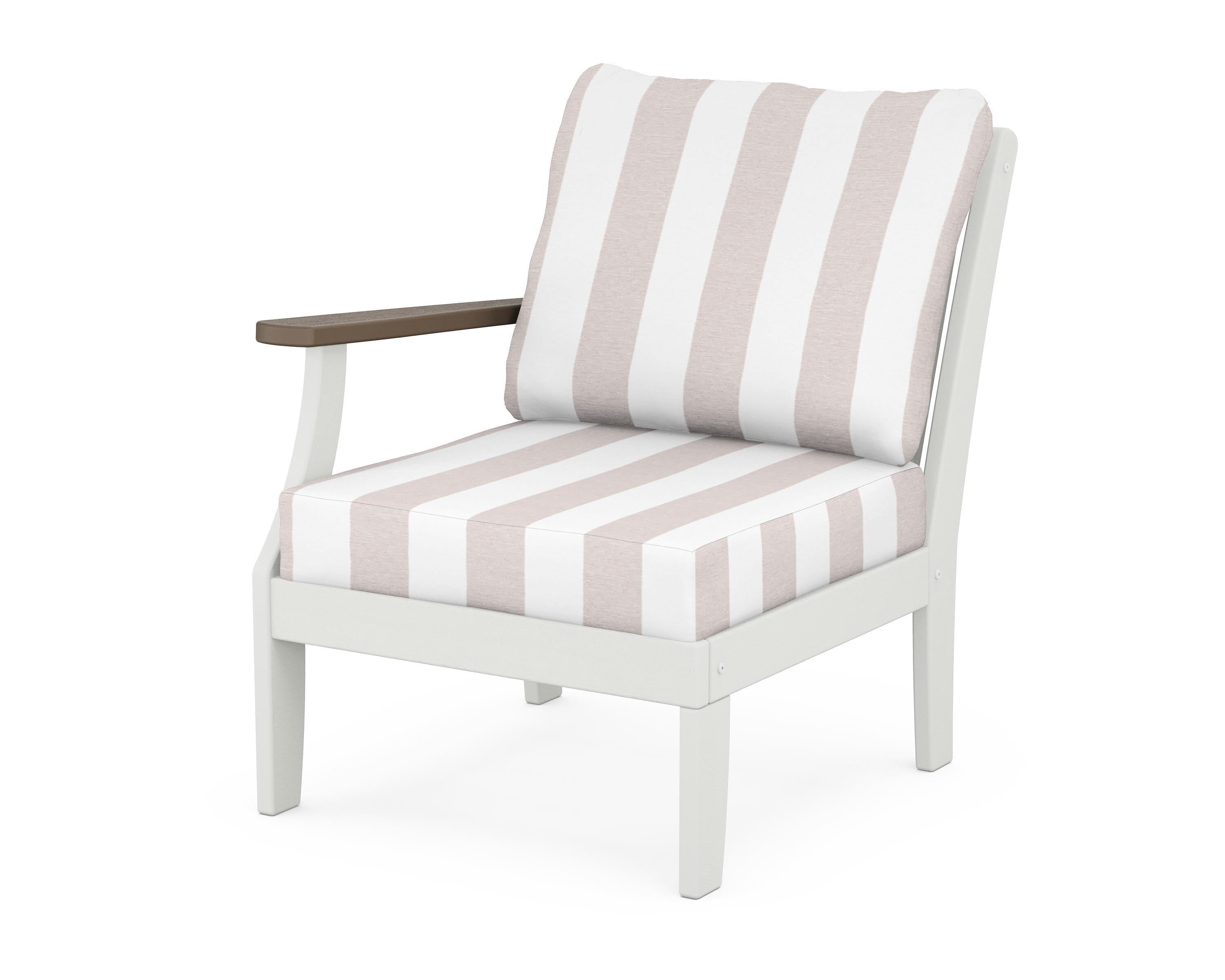 POLYWOOD® Braxton Modular Left Arm Chair in White / Kona / Cabana Stripe Dune Burlap