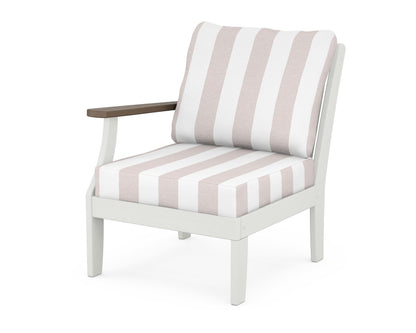 POLYWOOD® Braxton Modular Left Arm Chair in White / Kona / Cabana Stripe Dune Burlap
