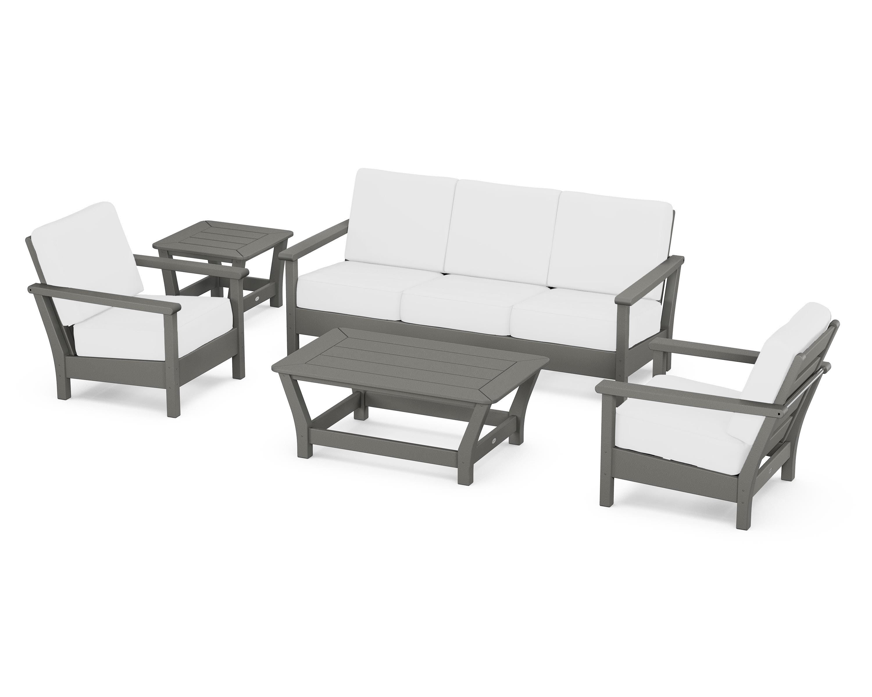 POLYWOOD® Harbour 5-Piece Deep Seating Set in Slate Grey / Natural