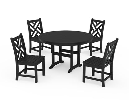 POLYWOOD® Chippendale 5-Piece Round Farmhouse Side Chair Dining Set in Black