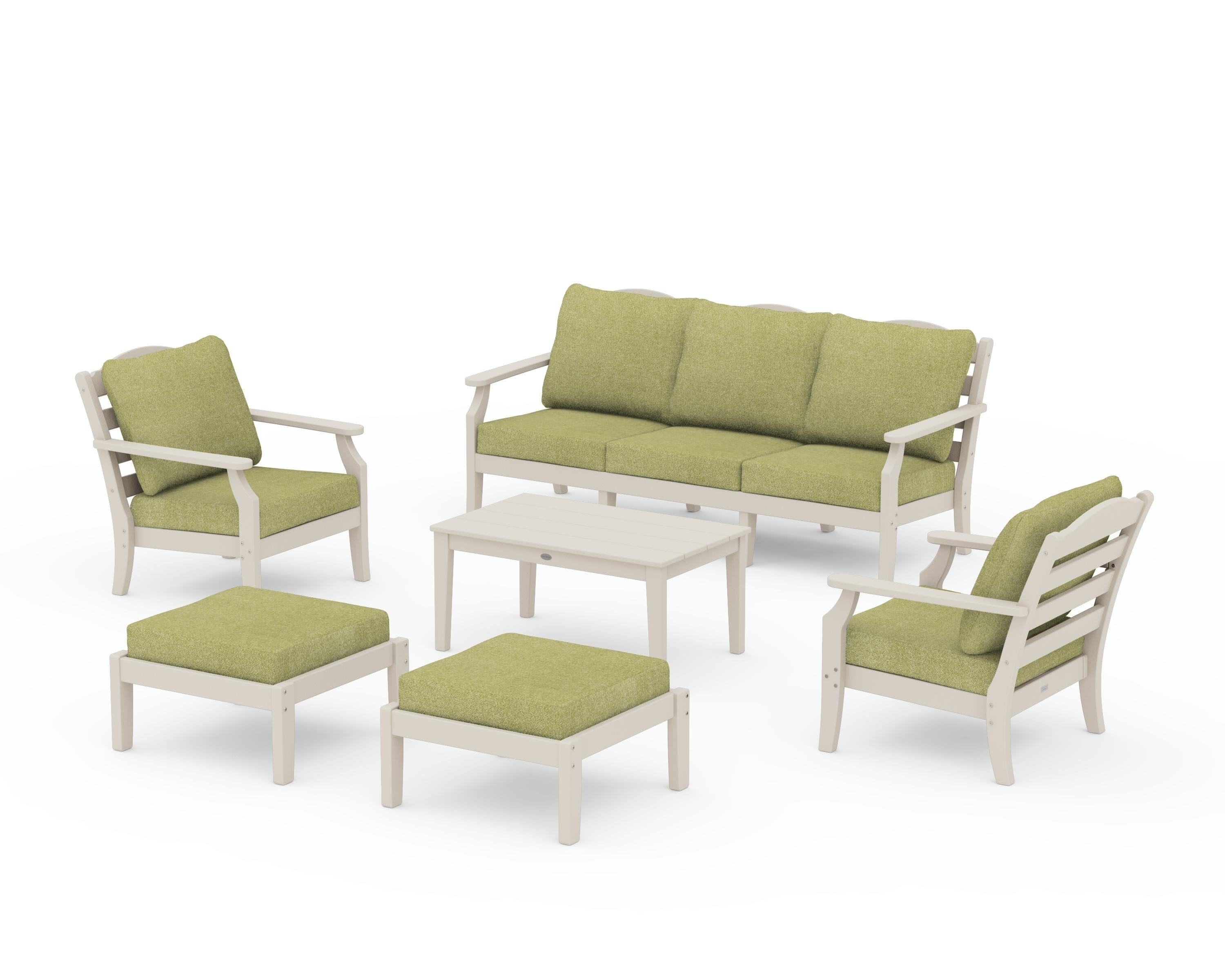 Draper James™ by  POLYWOOD® Savannah 6-Piece Lounge Sofa Set in Sand / Chartreuse Boucle