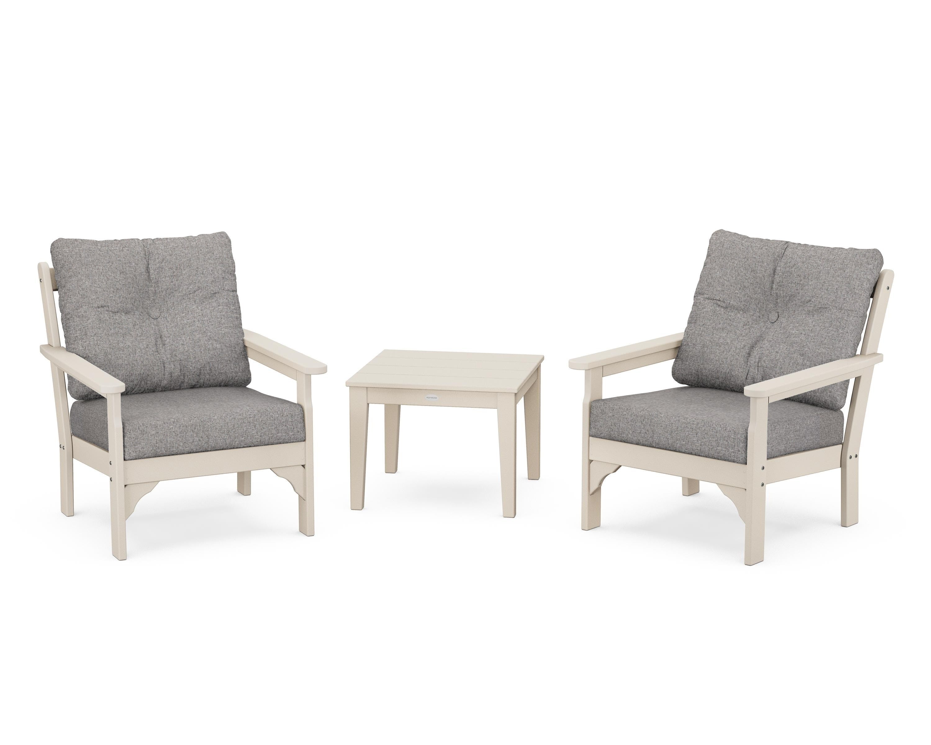 POLYWOOD® Vineyard 3-Piece Deep Seating Set in Sand / Grey Mist