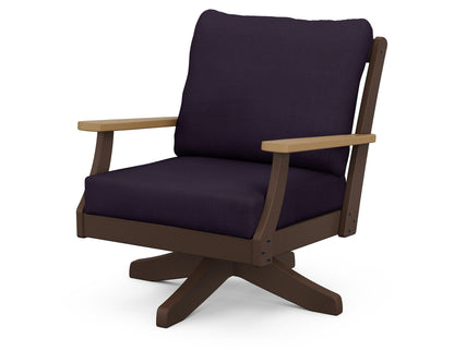 POLYWOOD® Braxton Deep Seating Swivel Chair in Mahogany / Natural / Navy Linen