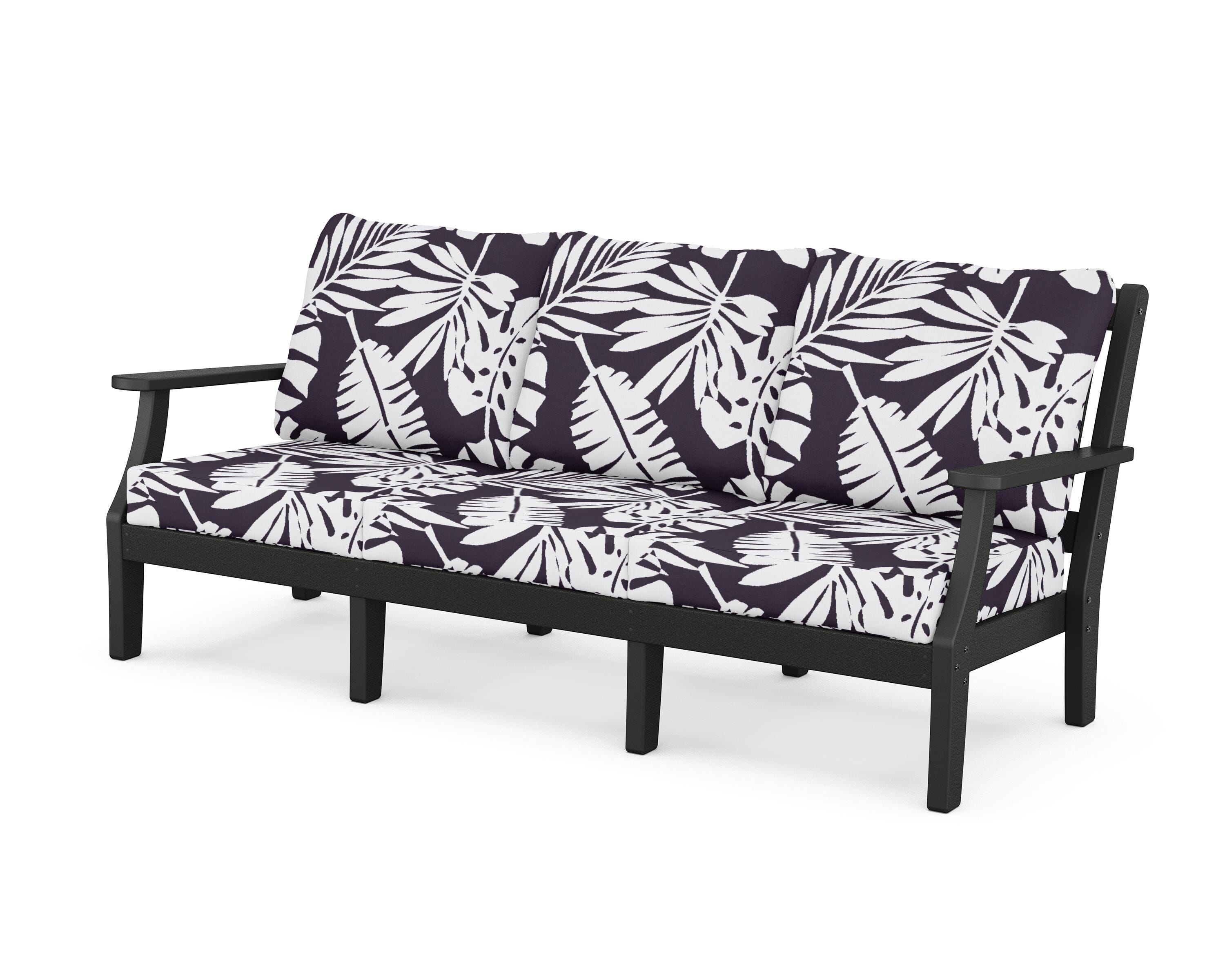 Martha Stewart by POLYWOOD® Chinoiserie Deep Seating Sofa in Black / Leaf Navy