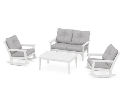 POLYWOOD® Vineyard 4-Piece Deep Seating Rocking Chair Set in White / Granite