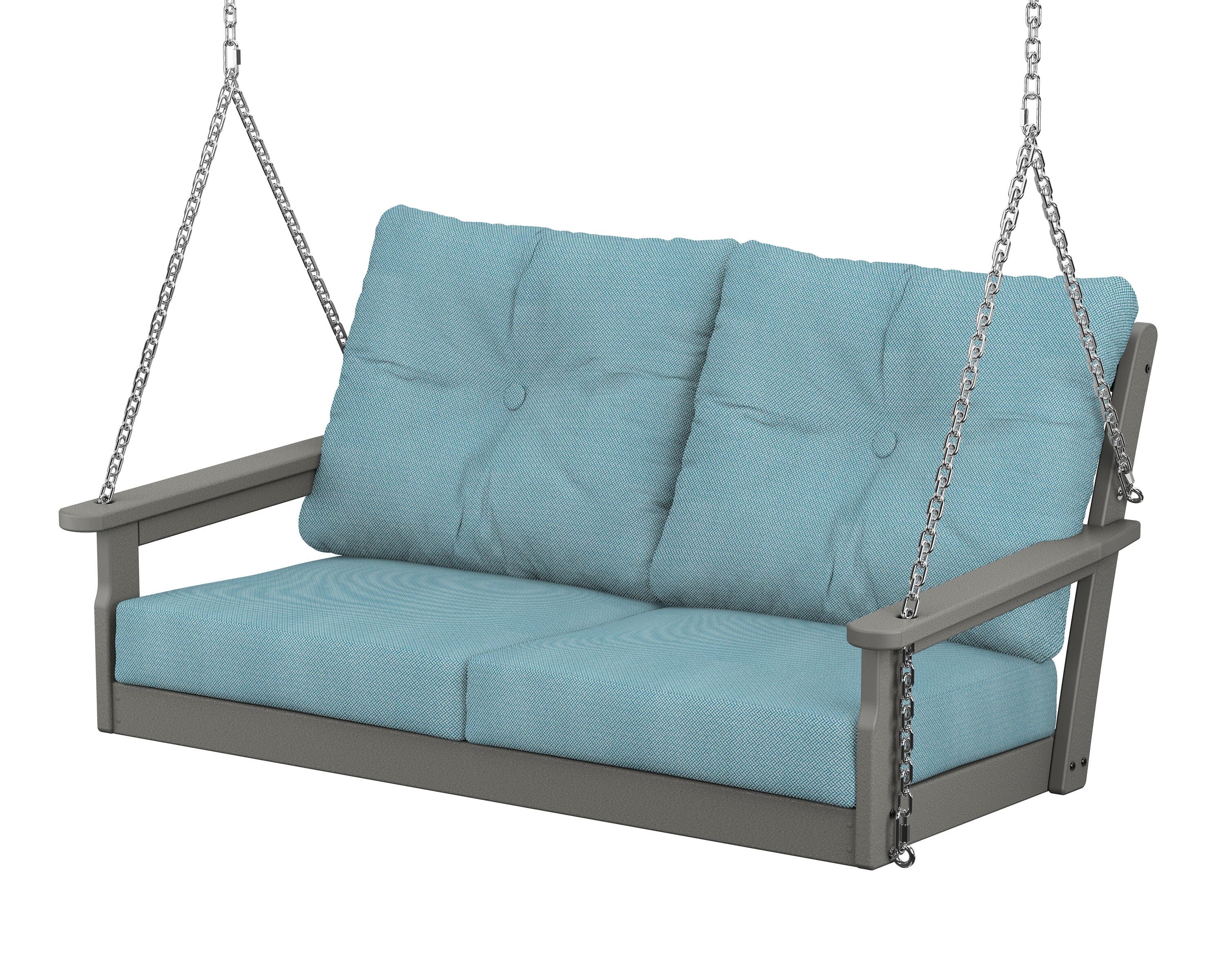 POLYWOOD® Vineyard Deep Seating Swing in Slate Grey / Lattice Sky Blue