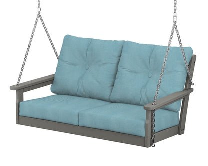 POLYWOOD® Vineyard Deep Seating Swing in Slate Grey / Lattice Sky Blue