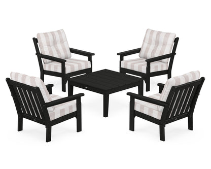 POLYWOOD® Vineyard 5-Piece Deep Seating Conversation Set in Black / Buffalo Plaid Dune Burlap