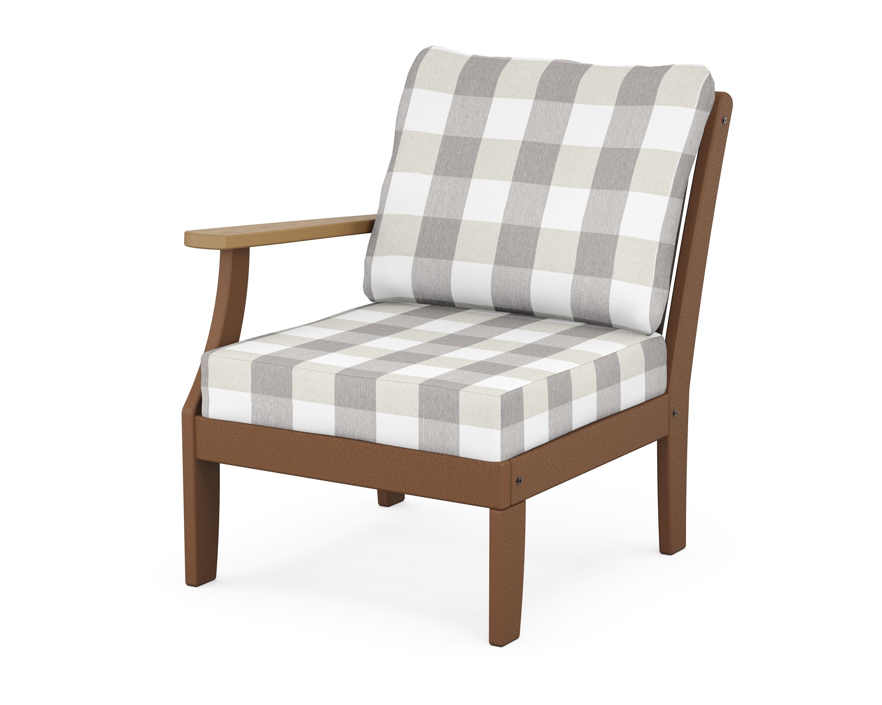 POLYWOOD® Braxton Modular Left Arm Chair in Teak / Natural / Buffalo Plaid Grey Mist