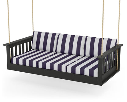 POLYWOOD® Vineyard Daybed Swing in Black / Cabana Stripe Navy