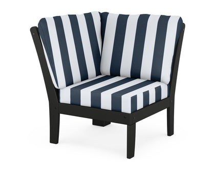 POLYWOOD® Braxton Modular Corner Chair in Black / Cabana Stripe Marine Indigo