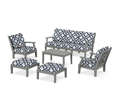 Country Living Wovendale 6-Piece Lounge Sofa Set in Slate Grey / Trellis Marine Indigo