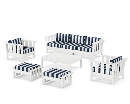 Martha Stewart by POLYWOOD® Acadia 6-Piece Lounge Sofa Set in White / Cabana Stripe Marine Indigo