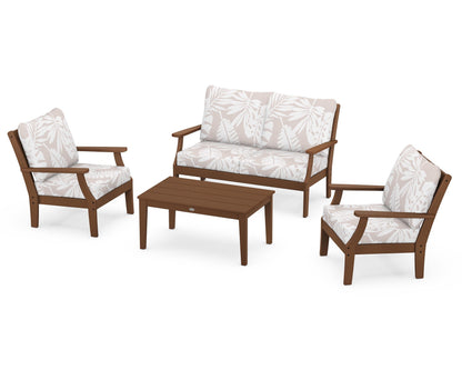 POLYWOOD® Braxton 4-Piece Deep Seating Chair Set in Teak / Leaf Dune Burlap