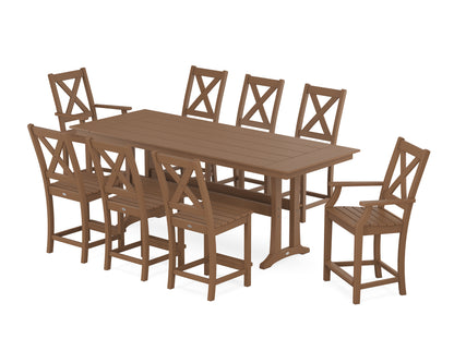 POLYWOOD® Braxton 9-Piece Farmhouse Counter Set with Trestle Legs in Teak