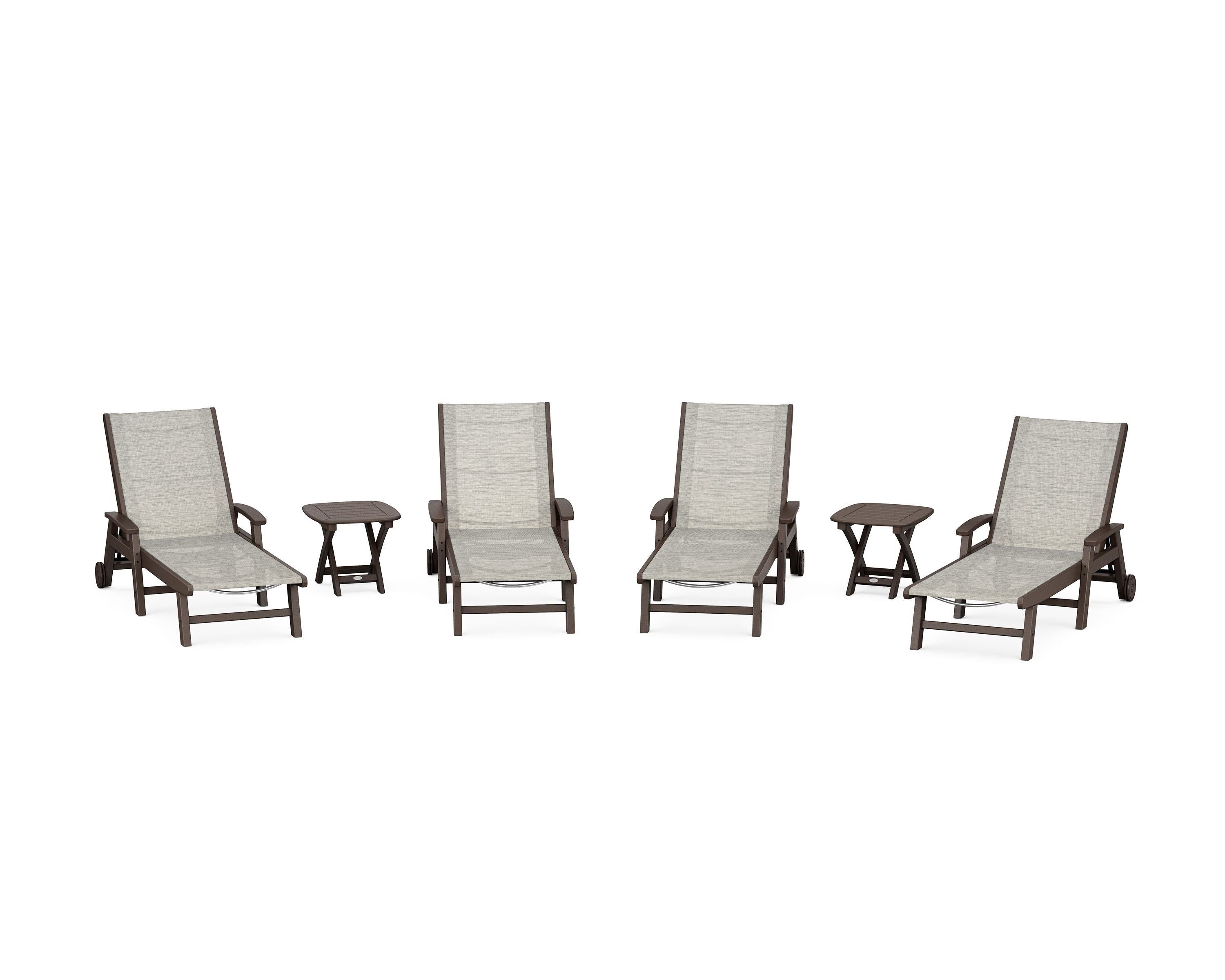 POLYWOOD® Coastal Chaise 6-Piece Set with Wheels in Mahogany / Birch Sling