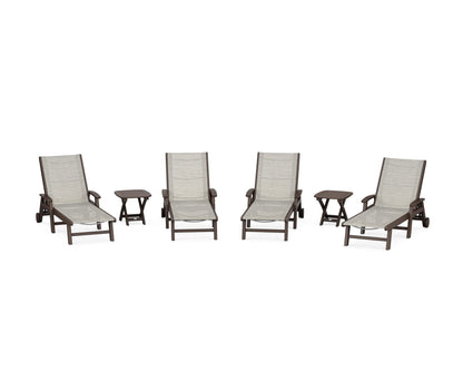 POLYWOOD® Coastal Chaise 6-Piece Set with Wheels in Mahogany / Birch Sling