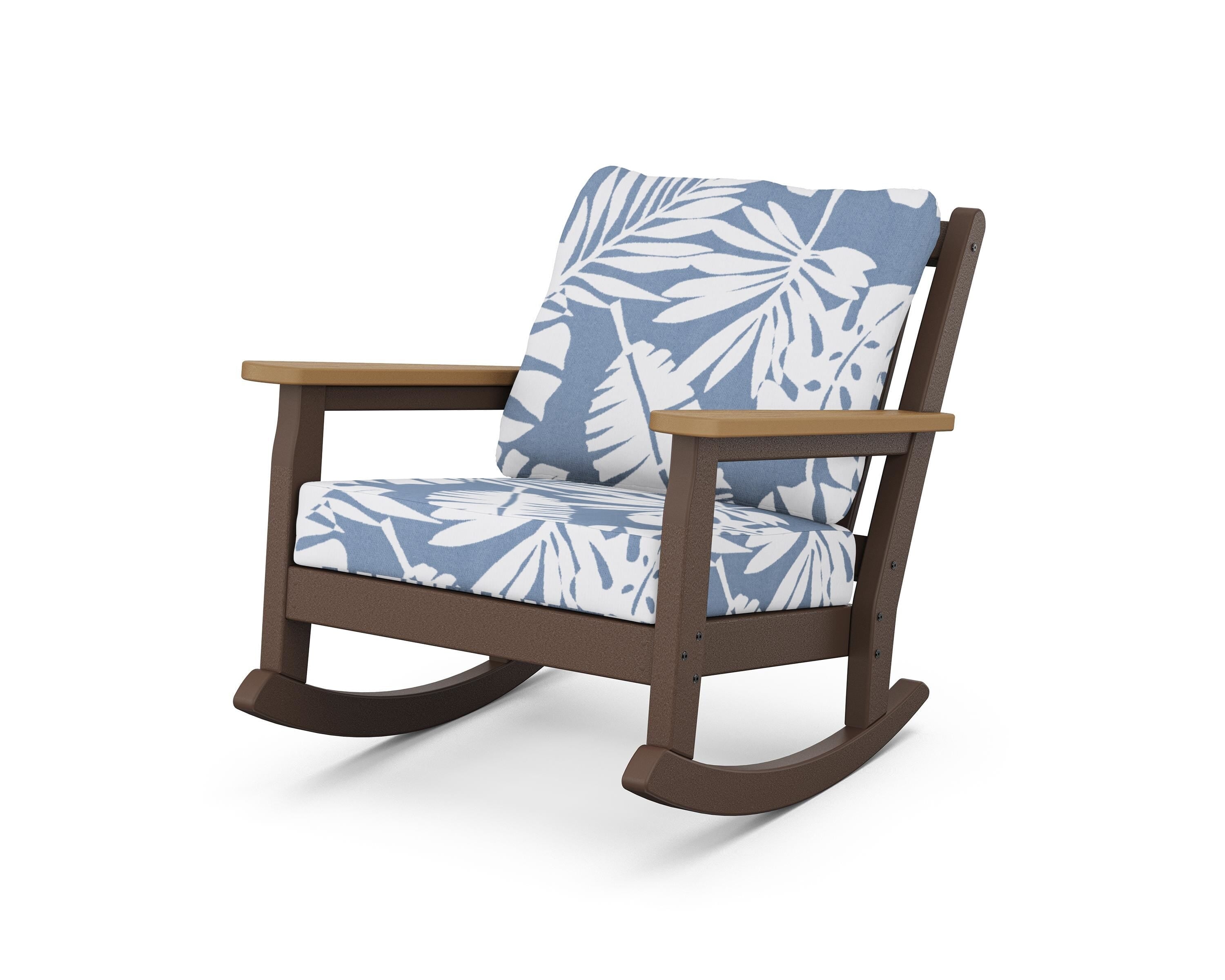 POLYWOOD® Chippendale Deep Seating Rocking Chair in Mahogany / Natural / Leaf Sky Blue