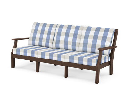 Martha Stewart by POLYWOOD® Chinoiserie Deep Seating Sofa in Mahogany / Buffalo Plaid Sky Blue