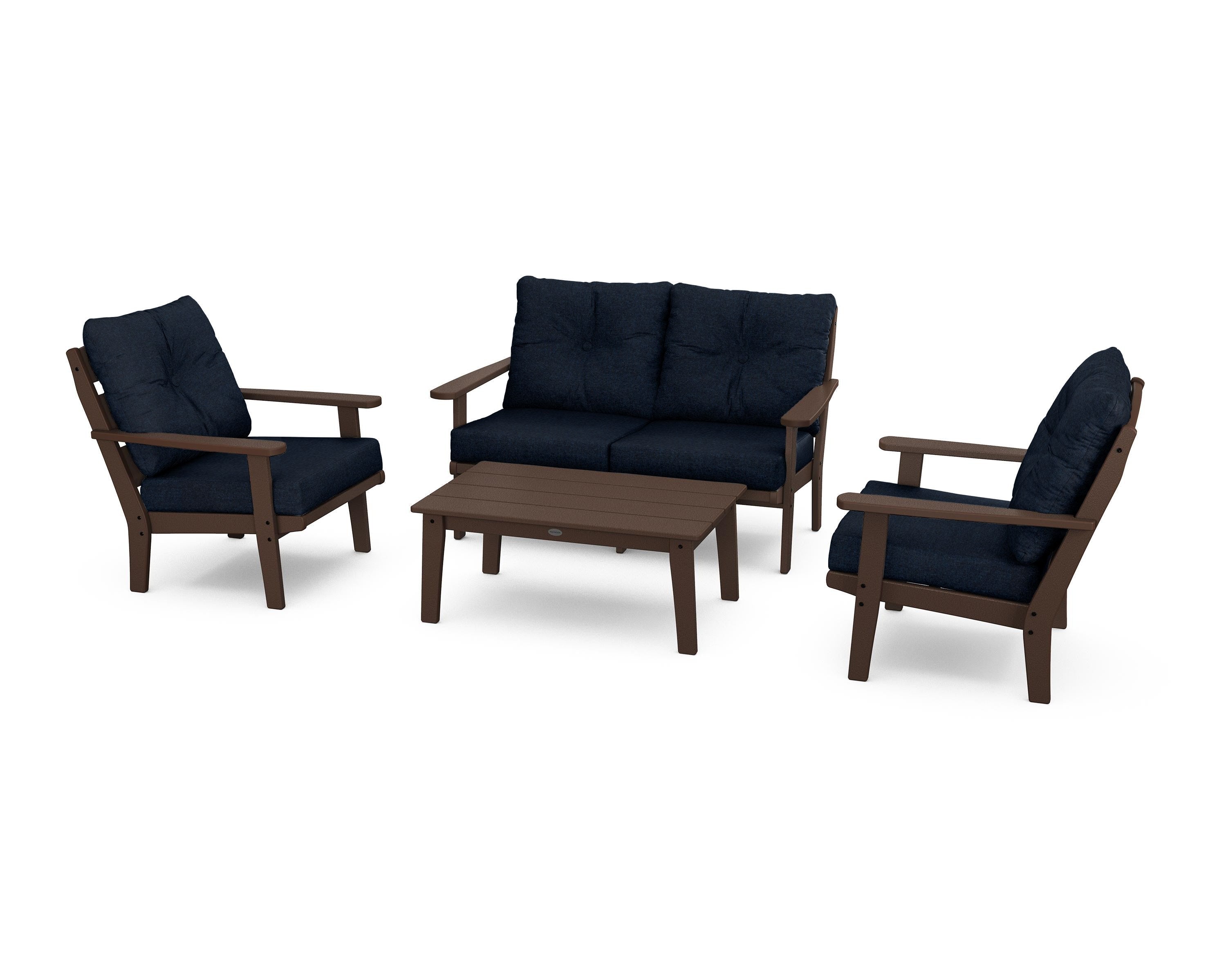 POLYWOOD® Lakeside 4-Piece Deep Seating Set in Mahogany / Marine Indigo