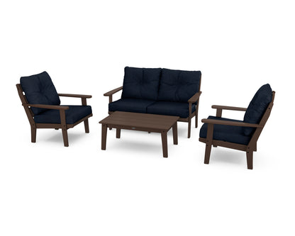 POLYWOOD® Lakeside 4-Piece Deep Seating Set in Mahogany / Marine Indigo
