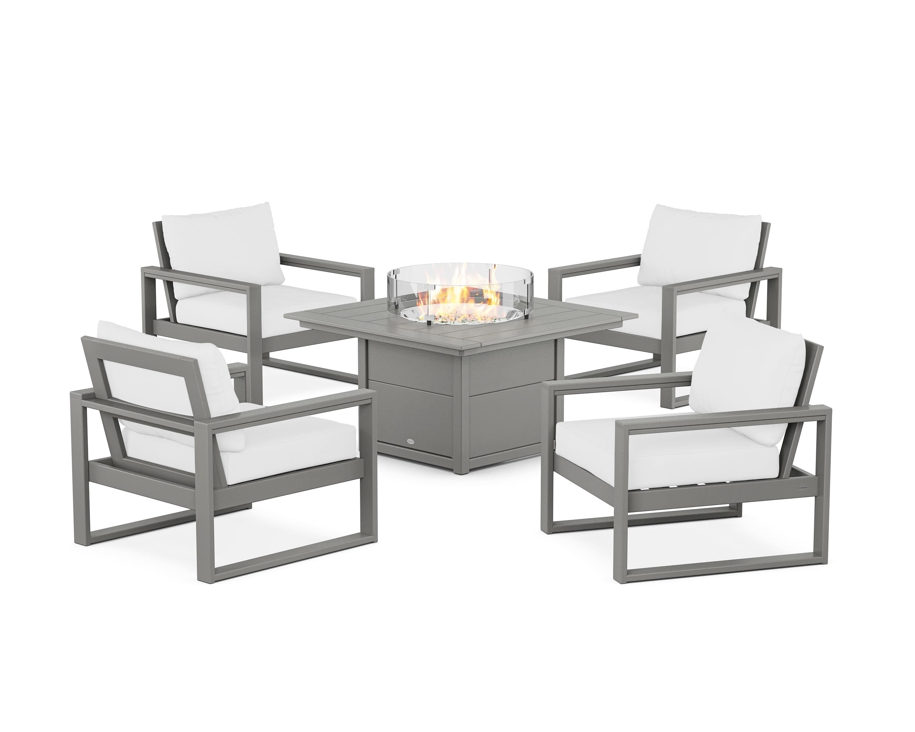 POLYWOOD® EDGE Sectional 5-Piece Deep Seating Set with Fire Pit Table in Slate Grey / Natural