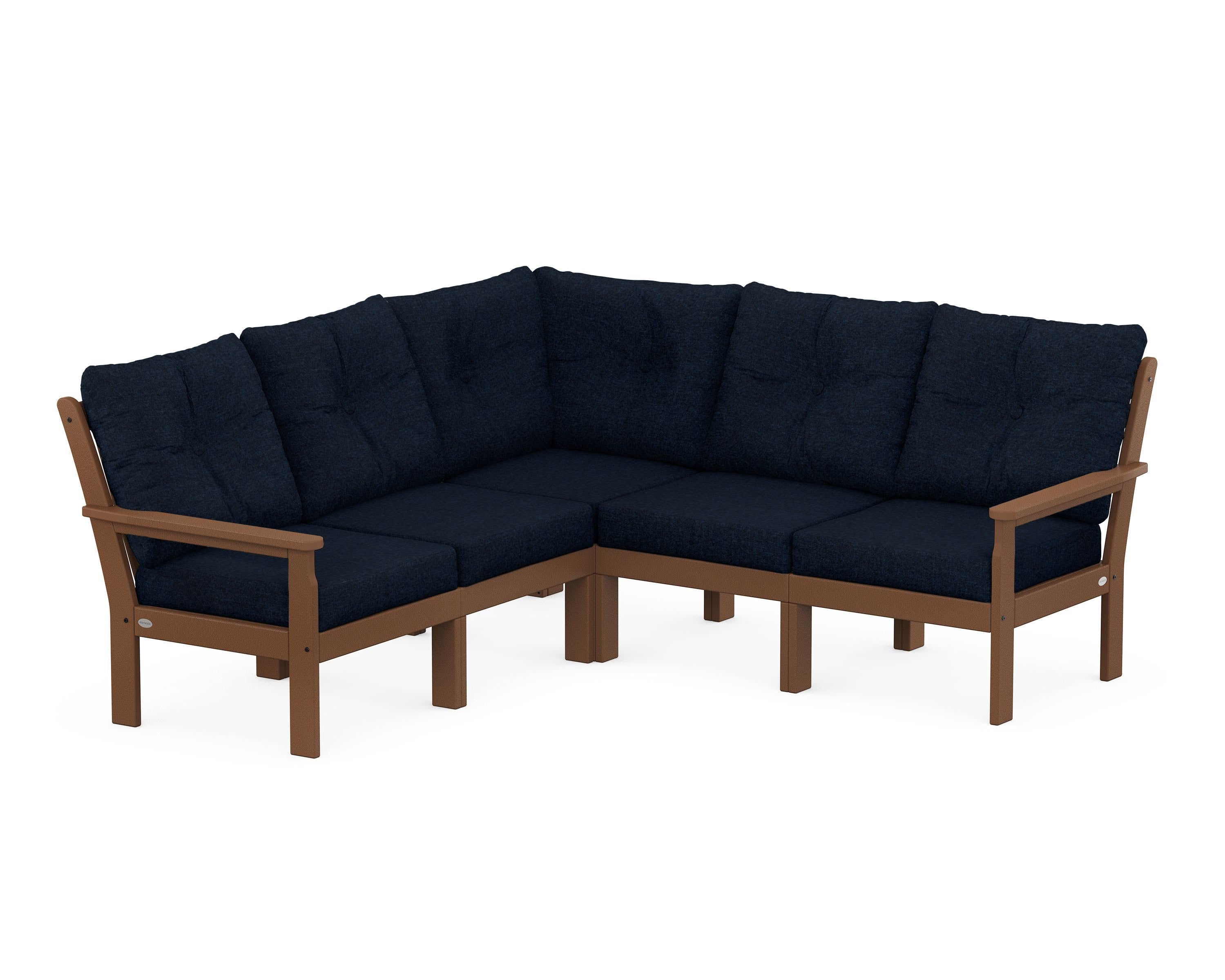 POLYWOOD® Vineyard 5-Piece Sectional in Teak / Marine Indigo